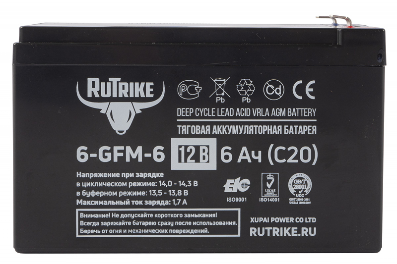 Тяговый аккумулятор RuTrike 6-GFM-6 (12V6A/H C20)