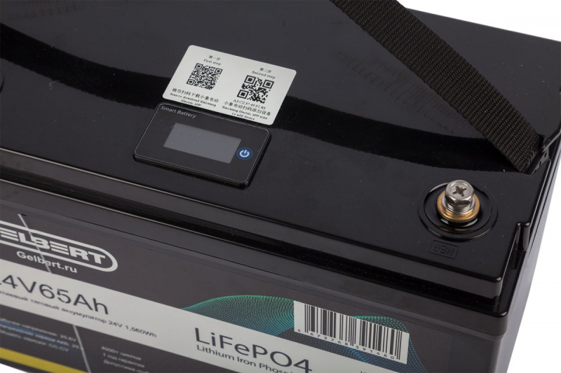Литиевый тяговый аккумулятор Gelbert LiFePO4 (24V/65Ah/65A/1,560Wh) BT/Display HV Market