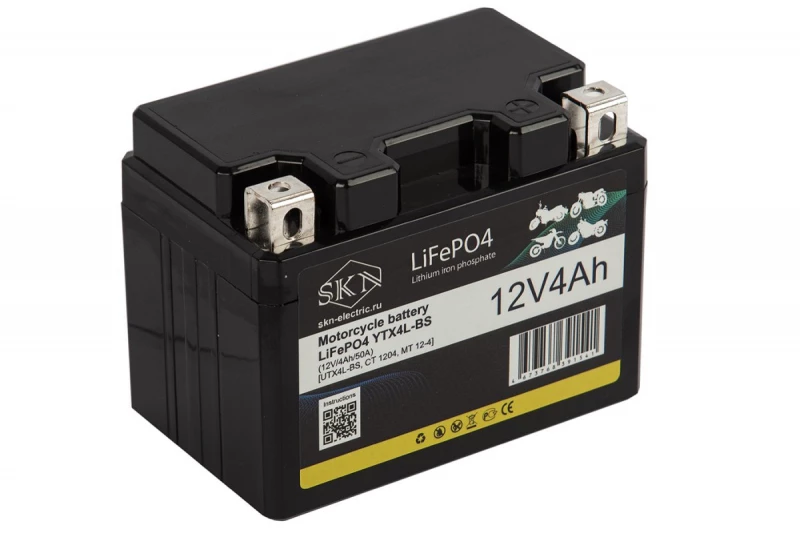 Аккумулятор для мототехники SKN LiFePO4 YTX4L-BS (12V/4Ah/50A) [UTX4L-BS, CT 1204, MT 12-4]