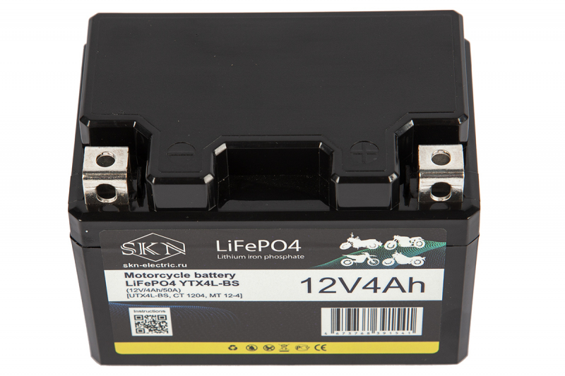 Аккумулятор для мототехники SKN LiFePO4 YTX4L-BS (12V/4Ah/50A) [UTX4L-BS, CT 1204, MT 12-4]