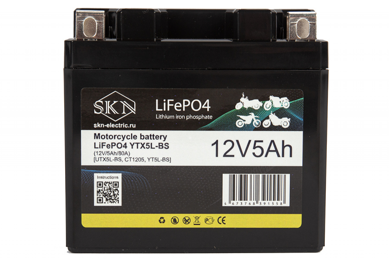 Аккумулятор для мототехники SKN LiFePO4 YTX5L-BS (12V/5Ah/80A) [UTX5L-BS, CT1205, YT5L-BS]