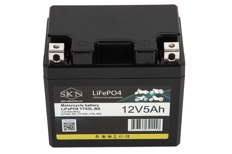 Аккумулятор для мототехники SKN LiFePO4 YTX5L-BS (12V/5Ah/80A) [UTX5L-BS, CT1205, YT5L-BS]