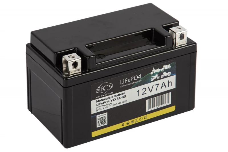 Аккумулятор для мототехники SKN LiFePO4 YTX7A-BS (12V/7Ah/105A) [UTX7A-BS, CT 1207, MT 1207]
