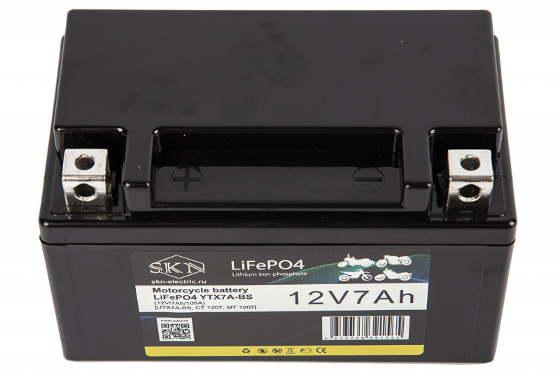 Аккумулятор для мототехники SKN LiFePO4 YTX7A-BS (12V/7Ah/105A) [UTX7A-BS, CT 1207, MT 1207]