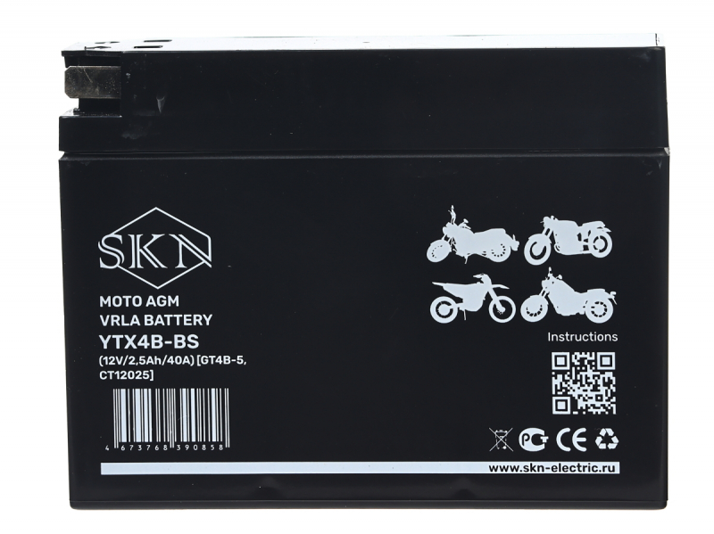 Аккумулятор стартерный для мототехники SKN YTX4B-BS (12V/2,5Ah/40A) [GT4B-5, CT 12025]