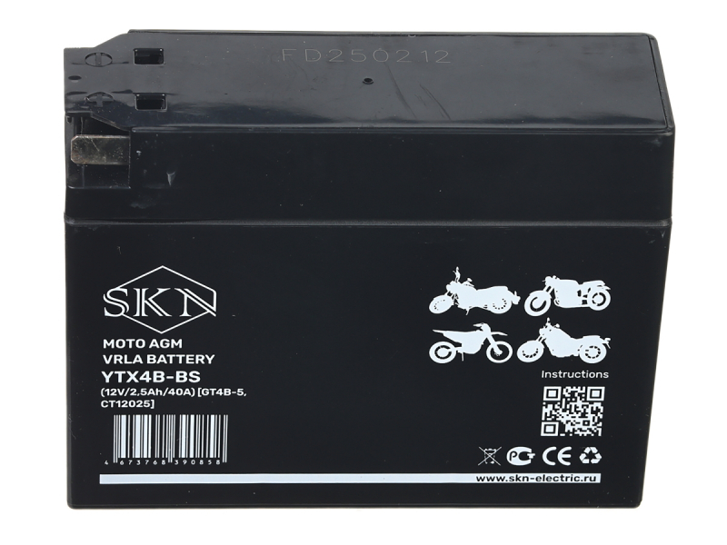 Аккумулятор стартерный для мототехники SKN YTX4B-BS (12V/2,5Ah/40A) [GT4B-5, CT 12025]