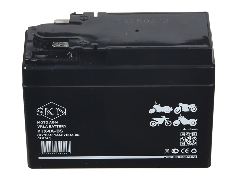 Аккумулятор стартерный для мототехники SKN YTX4A-BS (12V/2,5Ah/45A) [YTR4A-BS, CT 12026]
