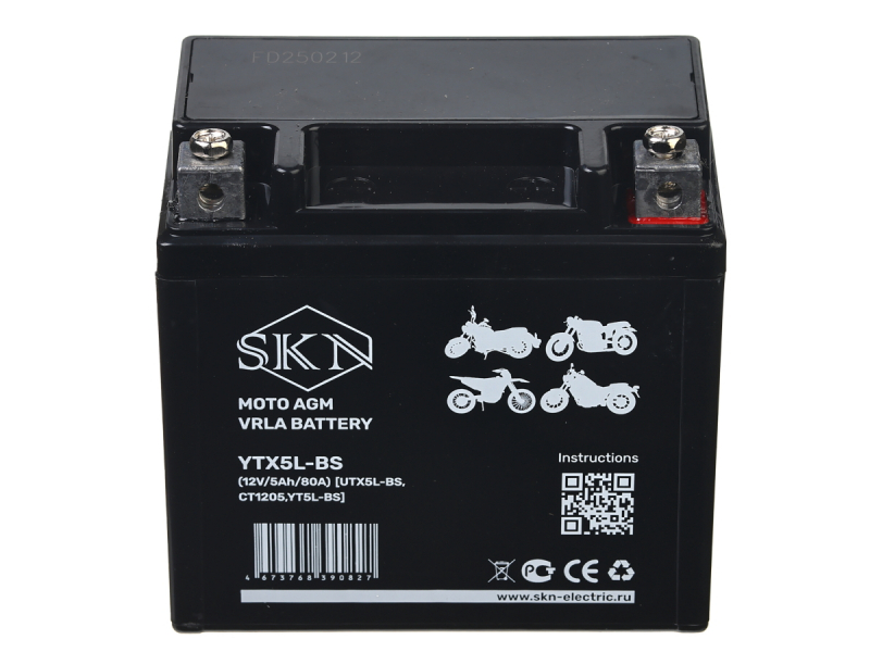 Аккумулятор стартерный для мототехники SKN YTX5L-BS (12V/5Ah/80A) [UTX5L-BS, CT1205, YT5L-BS]