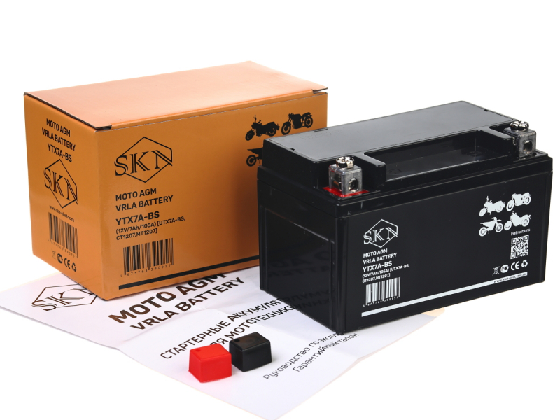 Аккумулятор стартерный для мототехники SKN YTX7A-BS (12V/7Ah/105A) [UTX7A-BS, CT 1207, MT 1207]