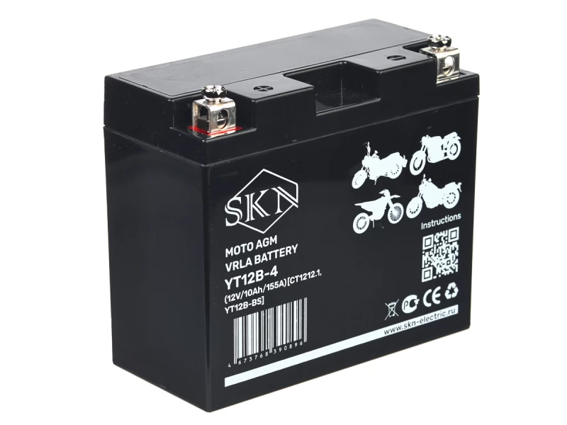 Аккумулятор стартерный для мототехники SKN YT12B-4 (12V/10Ah/155A) [CT 1212.1, YT12B-BS]