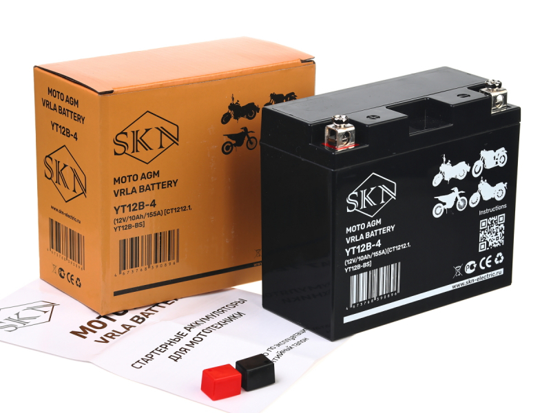 Аккумулятор стартерный для мототехники SKN YT12B-4 (12V/10Ah/155A) [CT 1212.1, YT12B-BS]