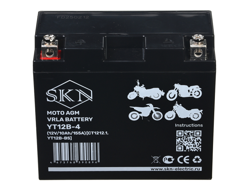 Аккумулятор стартерный для мототехники SKN YT12B-4 (12V/10Ah/155A) [CT 1212.1, YT12B-BS]