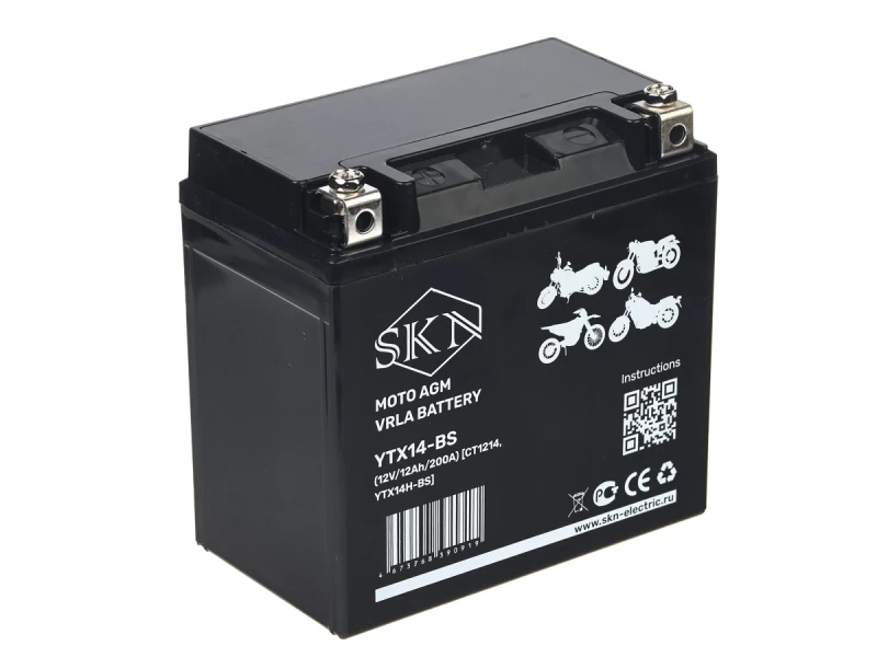 Аккумулятор стартерный для мототехники SKN YTX14-BS (12V/12Ah/200A ) [CT 1214,YTX14H-BS]