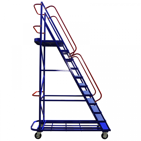 Лестница передвижная, десять ступеней ЛС 10 (670х1854х2930) 160 черная резина, тормоз