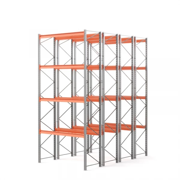 Стеллаж двойной глубины 6000х2700х1100 мм. Уровни хранения: пол+4 (2400 кг на ярус)