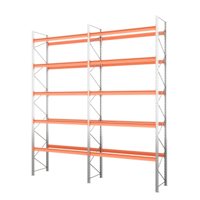 Две секции стеллажа металлического паллетного 6000х1800х1100 мм. Ярусы: пол+4