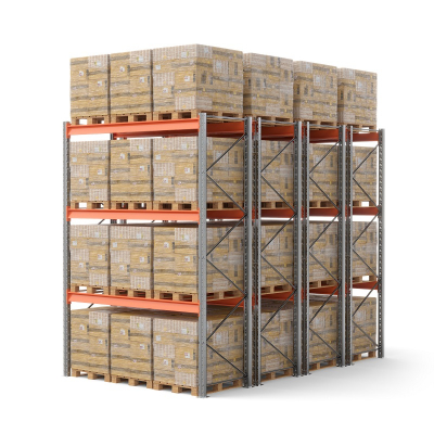 Стеллаж двойной глубины 4000х2700х1100 мм. Уровни хранения: пол+3 (3000 кг на ярус) HV Market