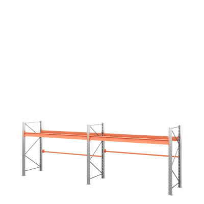 Две секции стеллажа металлического паллетного 2000х2700х1100 мм. Ярусы: пол+1