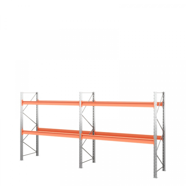 Две секции стеллажа металлического паллетного 3500х2700х1100 мм (70.1.5). Ярусы: пол+2