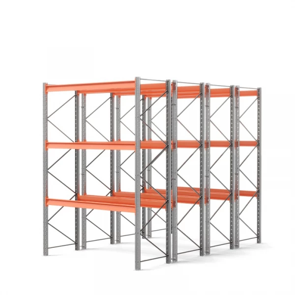 Стеллаж двойной глубины 4000х2700х1100 мм. Уровни хранения: пол+3 (1800 кг на ярус)
