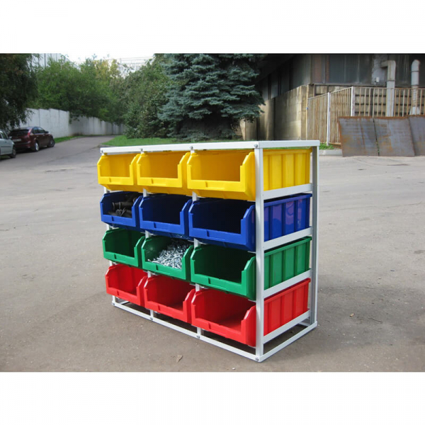 Стеллаж с направляющими стационарный односторонний V4-12ячеек