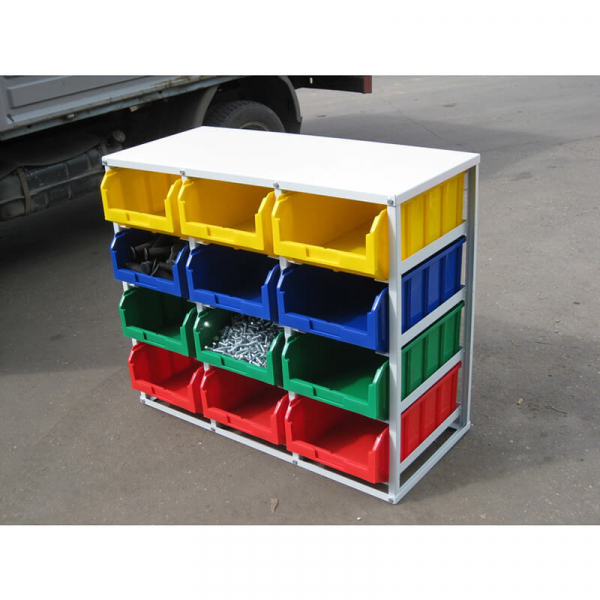 Стеллаж с направляющими стационарный односторонний V4-12ячеек