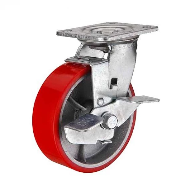 Колесо большегрузное полиуретановое поворотное SCPB 55 с тормозом ⌀125