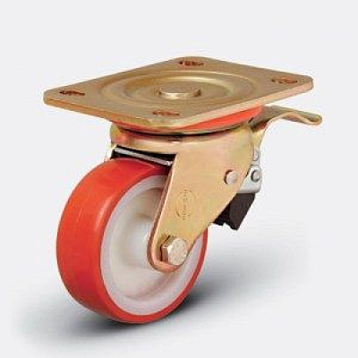 Колесо большегрузное ED01 ZBP ⌀ 200 F полиуретановое поворотное с тормозом HV Market