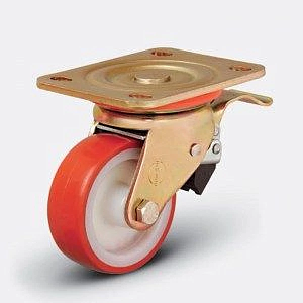 Колесо большегрузное ED01 ZBP ⌀ 200 F полиуретановое поворотное с тормозом