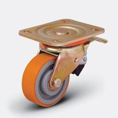Колесо большегрузное полиуретановое поворотное с тормозом ED01 VBP ⌀ 80 F HV Market