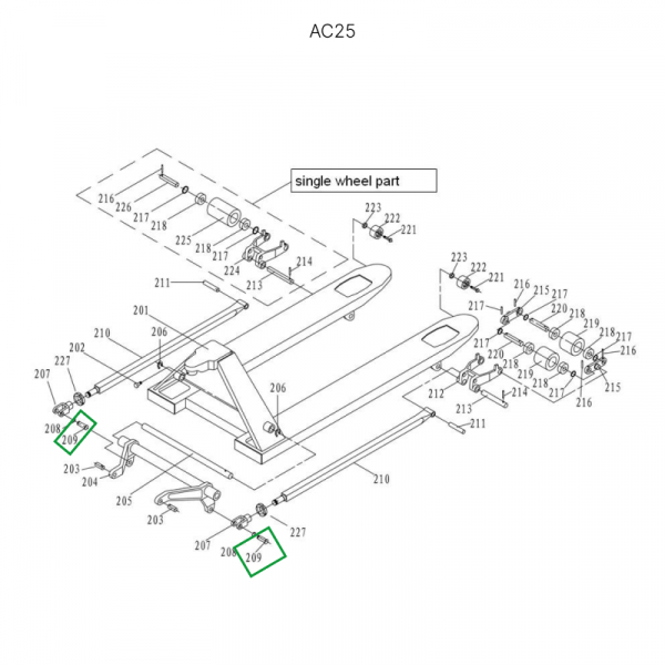 Ось крепления углового рычага к подвильной тяге для гидравлических тележек AC25