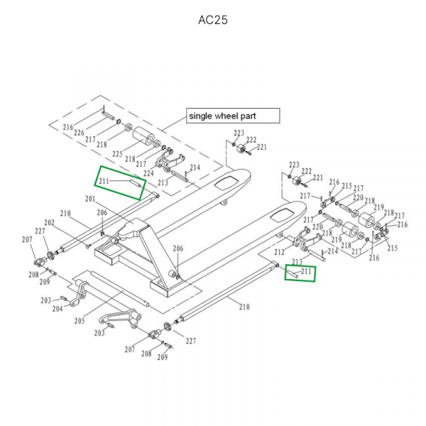 Ось крепления рычага силового блока к подвильной тяге для гидравлических тележек AC25
