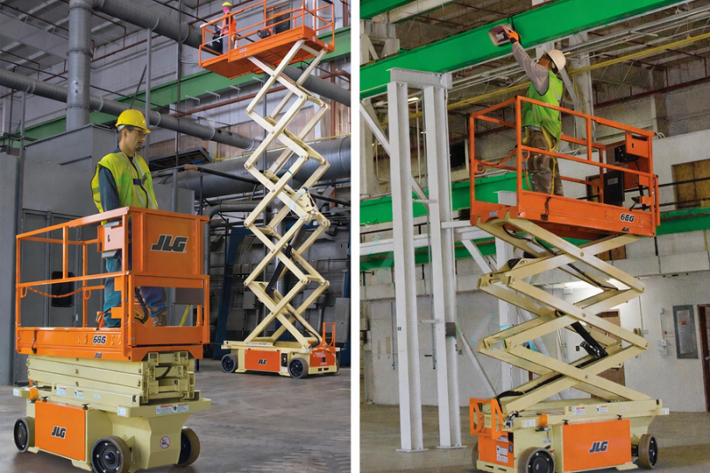 Ножничный подъемник JLG 6RS, грузоподъемность 120/230 кг, рабочая высота 7.79 м, тип питания Электрический, размер платформы 0.69×1.82 м