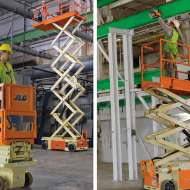 Ножничный подъемник JLG 6RS, грузоподъемность 120/230 кг, рабочая высота 7.79 м, тип питания Электрический, размер платформы 0.69×1.82 м