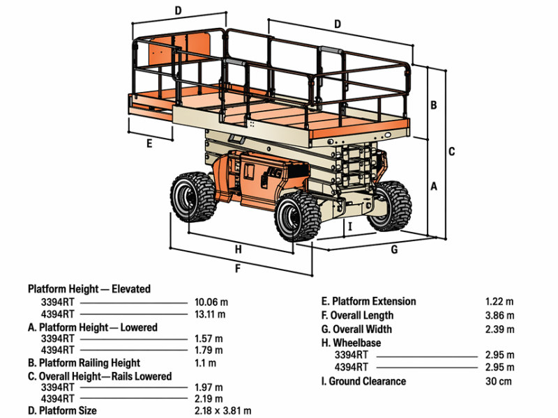 Подъемник ножничный JLG 3394RT, рабочая высота 12.06 м