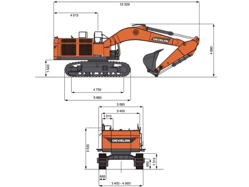 Гусеничный экскаватор DEVELON DX800LC-7B, мощность двигателя 771 л.с.
