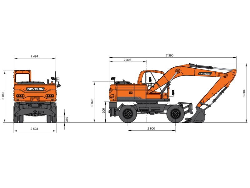 Колесный экскаватор DEVELON DX150W-7B, мощность двигателя 136 л.с.